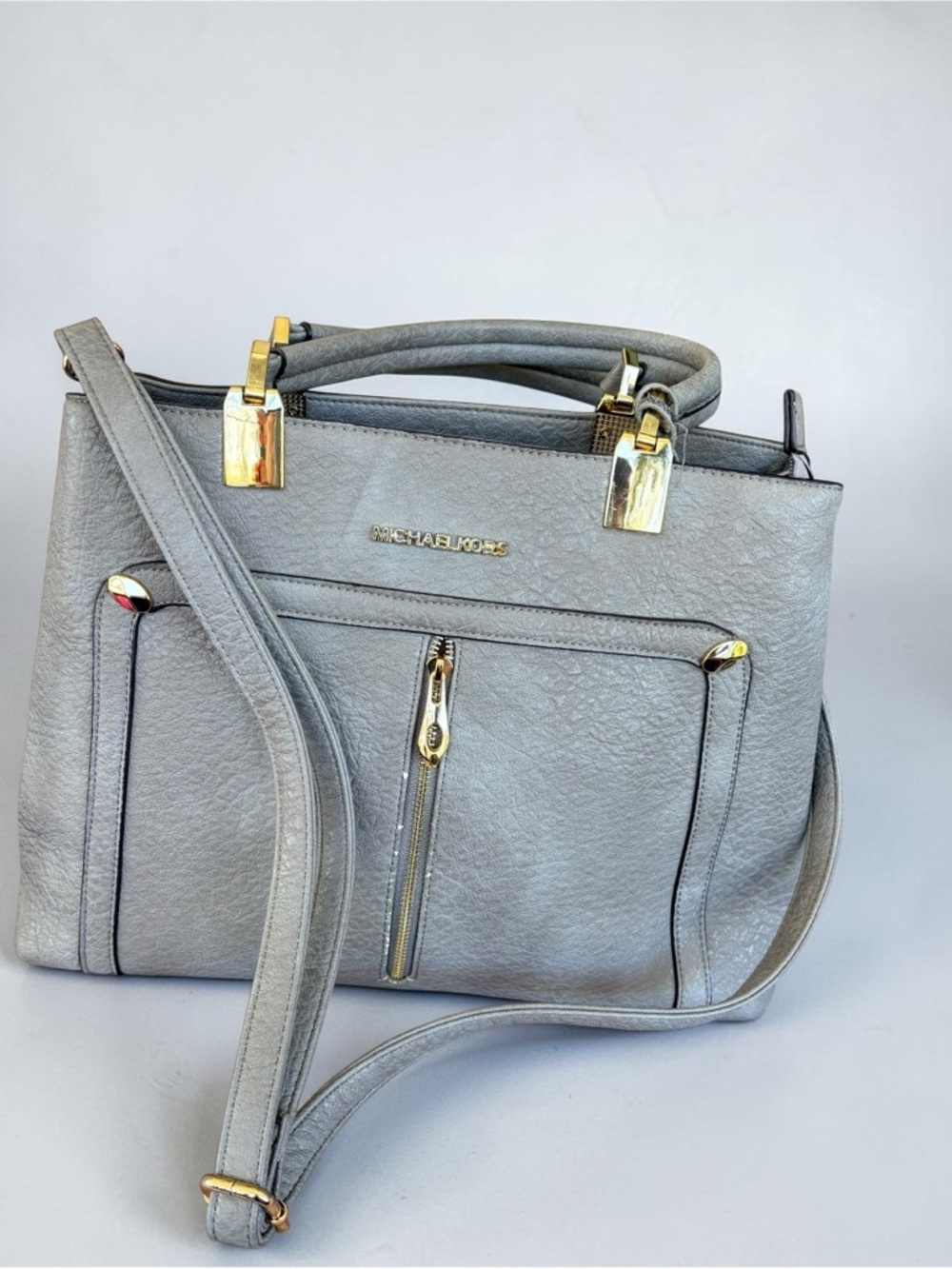 Michael Kors Light Gray Pebbled Leather Satchel with Gold Hardware - Picture 13 of 16